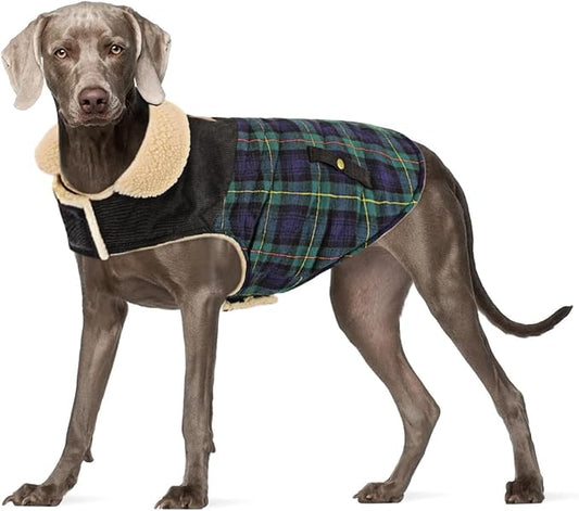 Preferhouse Winter Coat for Small and Medium Dogs, Puppy Plaid Jacket, Cotton Coat for Cold Weather, Windproof Warm Dog Garments, Pet Thickened Outfits Indoor Outdoor, Green XL