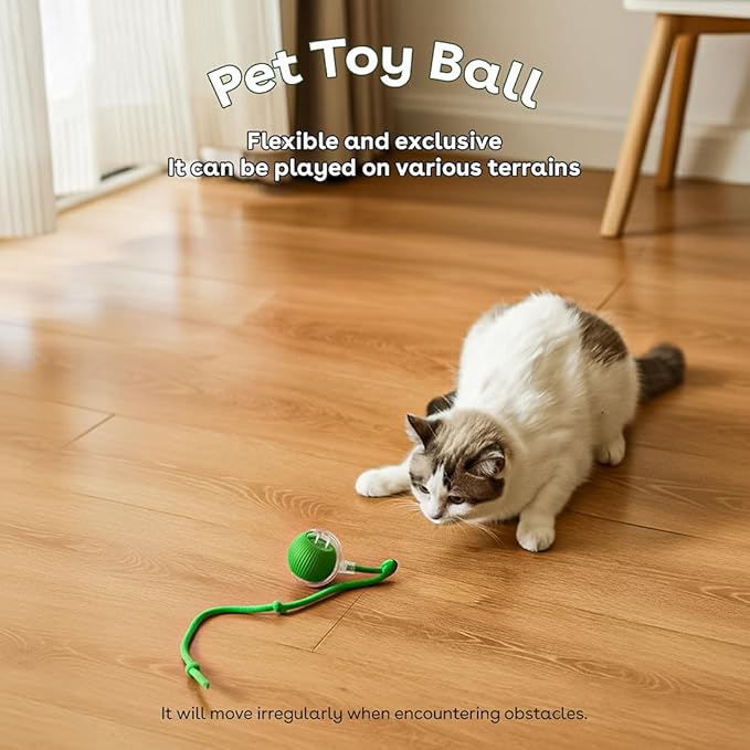 NatureTails Interactive Cat Toys for Indoor Cats,The 3rd Generation Agile Moving Cat Ball with Elastic Mesh Tail,Automatic Kitten Toys for Bored Indoor Adult Cats,Motion Activated (Green)