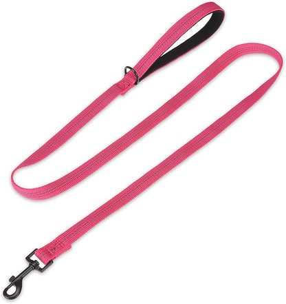 PUPTECK Reflective Dog Leash with Comfortable Padded Handle Durable Nylon Dog Lead for Small Medium and Large Dogs Cats Walking Running Training Outside, Hot Pink, M