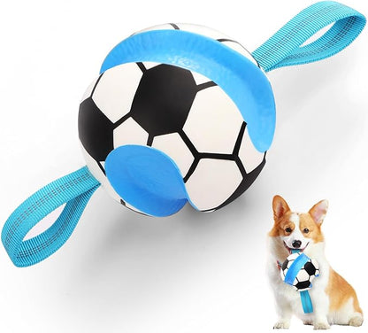 Eneston Dog Toys Balls, Interactive Dog Soccer Ball with Pull Straps, Bouncing Water Toy, Durable Training Toy for Small Medium Pets, Puppy Toy for Indoor Outdoor Play