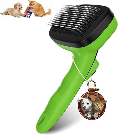 Dog Self Cleaning Slicker Brush for Shedding, Ideal for Short Long Haired Dogs, Including Cat. Removes Loose Fur, Undercoat, Mats, Tangled Hair. Suit for Large Medium Small Animal, Green