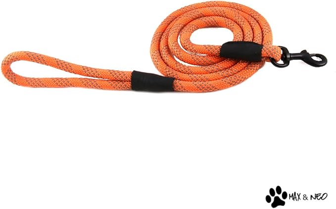 Max and Neo Rope Leash Reflective - 6 FT x 1/2" (Orange, Donates to Dog Rescue)