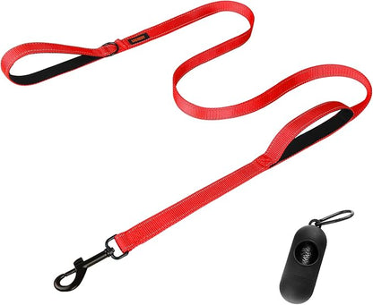 Heavy Duty Dog Leash with Double Handles - 6FT Reflective Anti-Pull Training Lead for Large Dogs, Padded Handle Durable Nylon Leash (Red)