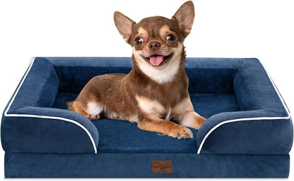 Comfort Expression Orthopedic Dog Bed for Small Dogs 24x16 Inch, Waterproof Supportive Egg Crate Foam Small Pet Bed with Removable Bolsters, Dog Couch with Washable Cover & Non-Slip Bottom, Navy Blue