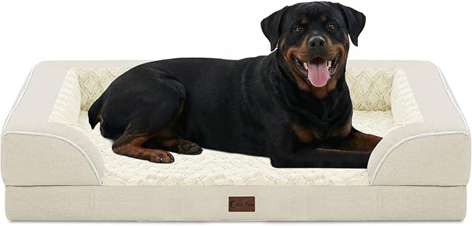 Casa Paw Orthopedic Dog Beds for Extra Large Sized Dogs, Waterproof Memory Foam XL Pet Bed with Sides 48x30Inch, Non-Slip and Egg-Crate Foam Big Dog Couch Bed with Removable Washable Cover, Beige