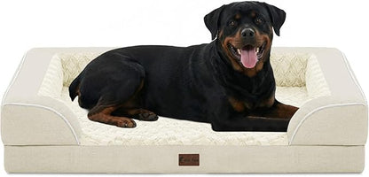 Casa Paw Orthopedic Dog Beds for Extra Large Sized Dogs, Waterproof Memory Foam XL Pet Bed with Sides 48x30Inch, Non-Slip and Egg-Crate Foam Big Dog Couch Bed with Removable Washable Cover, Beige