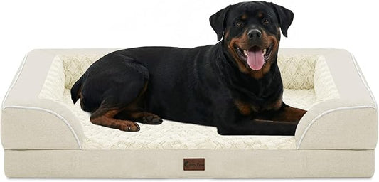 Casa Paw Orthopedic Dog Beds for Extra Large Sized Dogs, Waterproof Memory Foam XL Pet Bed with Sides 48x30Inch, Non-Slip and Egg-Crate Foam Big Dog Couch Bed with Removable Washable Cover, Beige