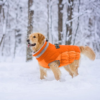Lelepet Dog Coat Warm Dog Winter Coat Waterproof Dogs Jacket with Harness Built in Reflective Pet Fleece Vest Zip-Up Cold Weather Coats for Small Medium Large Dogs Turtleneck Windproof Blaze Orange