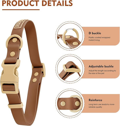 Wolfone Waterproof Dog Collar with Quick Release Buckle， Cute Adjustable Collar for Dogs Comfort Sturdy Durable Odor Proof Easy Care（Chocolate Cookie 46-70cm）