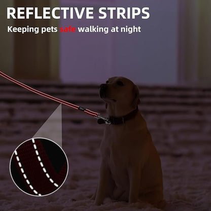 PUPTECK Reflective Dog Leash with Comfortable Padded Handle Durable Nylon Dog Lead for Small Medium and Large Dogs Cats Walking Running Training Outside, Red
