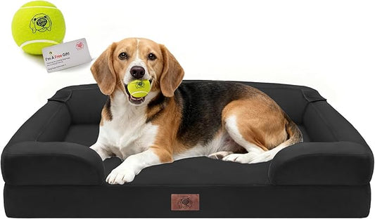 Orthopedic Dog Beds for Large Medium Dogs, Big Waterproof Memory Foam Pet Couch Bed with Removable Washable Cover, Tennis Ball Toy, 36x27