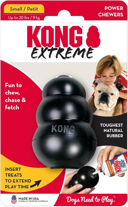 KONG Extreme Dog Toy - Fetch & Chew Toy - Treat-Filling Capabilities & Erratic Bounce for Extended Play Time Most Durable Natural Rubber Material - for Power Chewers - for Small Dogs