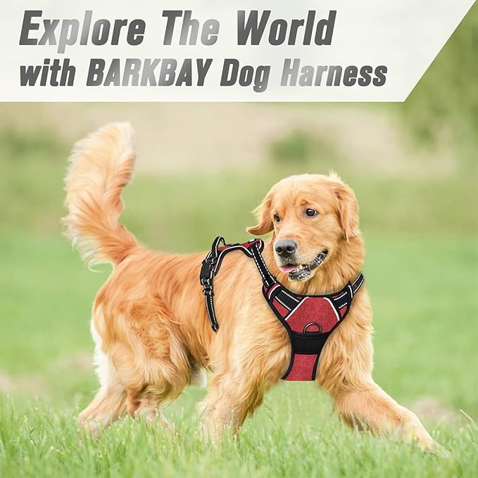 BARKBAY No Pull Dog Harness Front Clip Heavy Duty Reflective Easy Control Handle for Large Dog Walking(Rio Red,S)