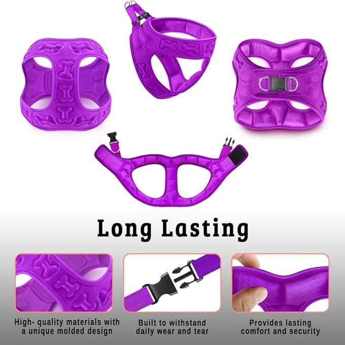 Comfort Fit Dog Harness Step in No Pull Harness for Small Medium Sized Dogs Soft Padded No Escape Harness Adjustable Easy Buckle Leash Attachment D-Ring Extra Comfort Inside Velvet Plush XS Purple
