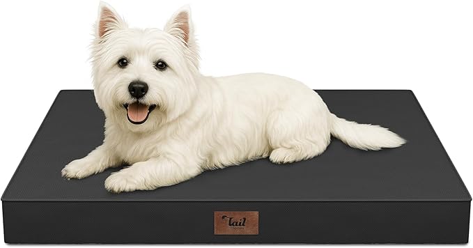 Tail Stories Outdoor Dog Bed for Small Dogs & Cats, Waterproof Dog Crate Mat Orthopedic Egg Crate Foam with Washable Removable Oxford Cover, Black