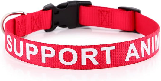Plutus Pet Support Animal Collar,Printed in Large Letters on Nylon Webbing,Prevents Accidents by Warning Others of Your Dog in Advance,Two Colors,Four Sizes,Neck 8-12 inch,Extra Small,Red