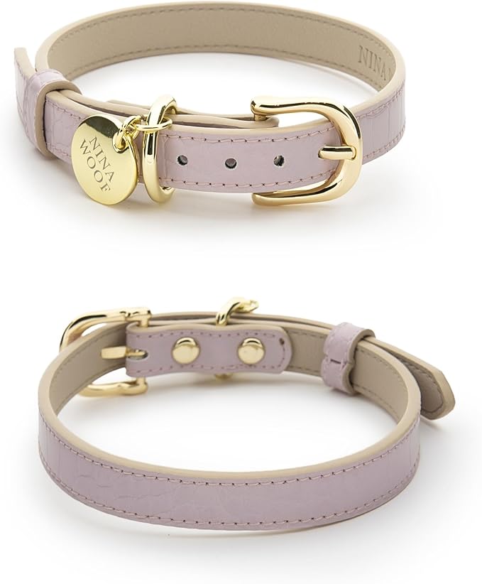 NINA WOOF Milan Vegan Leather Dog Collar - Padded Luxury Dog Collar with Adjustable Buckle - Collar for Dogs, for Small Dogs and Large Dogs - Color Lilac, Size Small