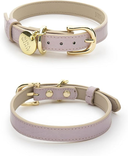NINA WOOF Milan Vegan Leather Dog Collar - Padded Luxury Dog Collar with Adjustable Buckle - Collar for Dogs, for Small Dogs and Large Dogs - Color Lilac, Size Large