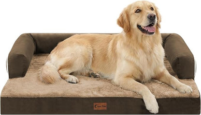 Casa Paw Orthopedic Dog Beds for Large Sized Dogs, Waterproof Egg Crate Foam Large Dog Couch Beds with Comfy Bolster 36x27Inch, Washable Pet Beds with Removable Cover and Nonskid Bottom, Brown