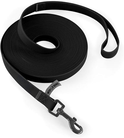 Wolfone 30ft Black Long Leash - Waterproof Training Dog Leash for Recall, Swimming, Camping, Beach, Hunting, Walking