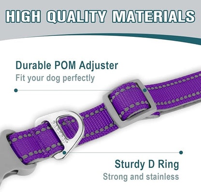 Dog Collar for Medium Small Large Dogs Reflective with Leash,Collar and Leash for Dogs,Soft Neoprene Padded 2 Pack(Purple,M)