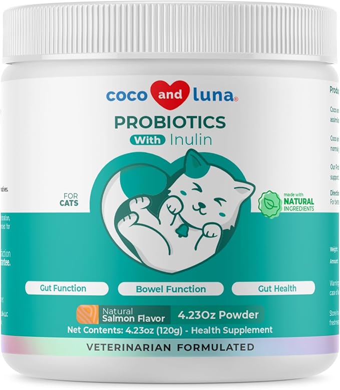 Probiotics for Cats - Diarrhea & Gas Support - with Inulin and Prebiotics - Digestive Gut Health - Allergies, Constipation Support (Powder for Cats)
