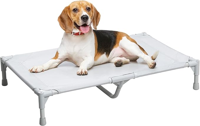 Love&go Elevated Dog Bed with Metal Frame, Cooling Raised Pet Cot for Dog and Cat (M - Grey, Medium-29.9x19.5x5.5 inch)