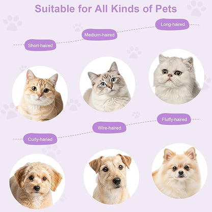Rechargeable Cat Steam Brush with Mist Spray, 3-in-1 Pet Steam Brush for Long and Short Haired Cats and Small Dogs, Anti-Static, De-Shedding, Detangling, Massage, Purple Cat Design
