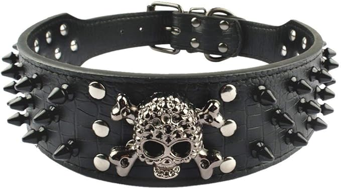 Serijoars Spiked Studded Dog Collar, PU Leather Dog Collar, Adjustable Pet Collars for Medium or Large Breed Pet (XL, Black2)