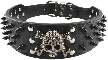 Serijoars Spiked Studded Dog Collar, PU Leather Dog Collar, Adjustable Pet Collars for Medium or Large Breed Pet (S, Black2)