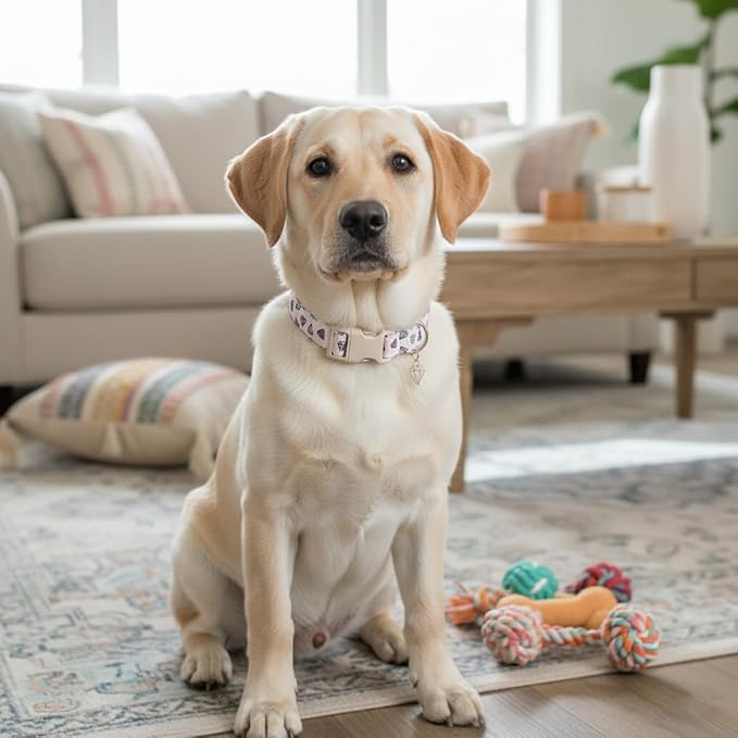 Pink Dog Collar, Cute Dog Collar with Diamond Pattern, Adjustable Soft Cute Collar for Medium Dogs, M