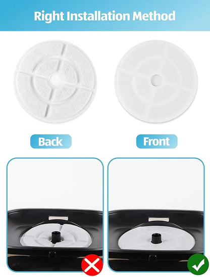 SIBAYS 6 Pack 7" Large Cat Water Fountain Filters Replacement for 2.5Gal/9.5L Dog Water Fountain(FS68) with 4 Layers Filtration System, Made of Coconut Shell Activated Carbon and PP Cotton(Model: L03)