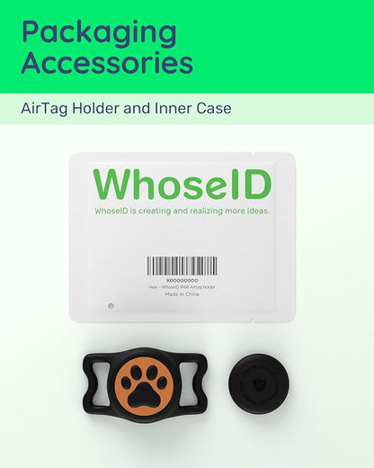 WhoseID IP68 Waterpoof Dog Air tag Holder, Stretchy Silicone Full Body Covered Apple Air Tag Holder for Dog Cat Collar Fit All Width Collar (Black & Orange, 1 Pack)