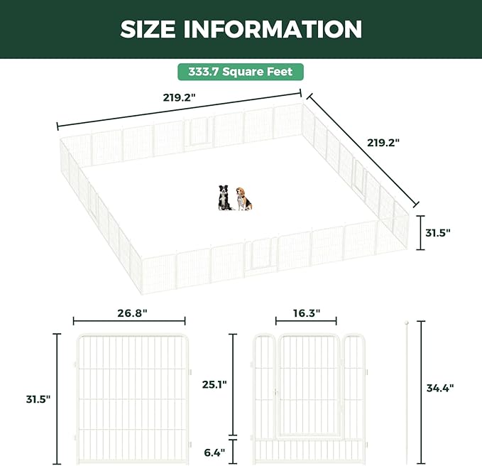 FXW Rollick Unleashed Dog Playpen for Indoor, Yard, RV Camping, 32 inch 32 Panels for Small and Medium Dogs, White│Patented