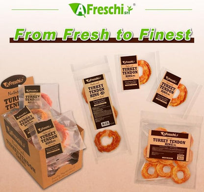 A Freschi srl Turkey Tendons for Dogs, USA-Sourced, Healthy Dog Treats, Rawhide-Free Puppy Chews, Long Lasting, All Natural, Hypoallergenic Dog Treats for Medium Breeds, 10 oz Pack Ring (M)