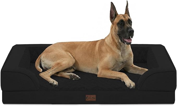 Casa Paw Orthopedic XXL Dog Beds, Waterproof Memory Foam Big Pet Bed for Extra Large Sized Dogs 53x42Inch, Non-Slip Bottom and Egg-Crate Foam Dog Couch Bed with Washable Removable Cover, Black