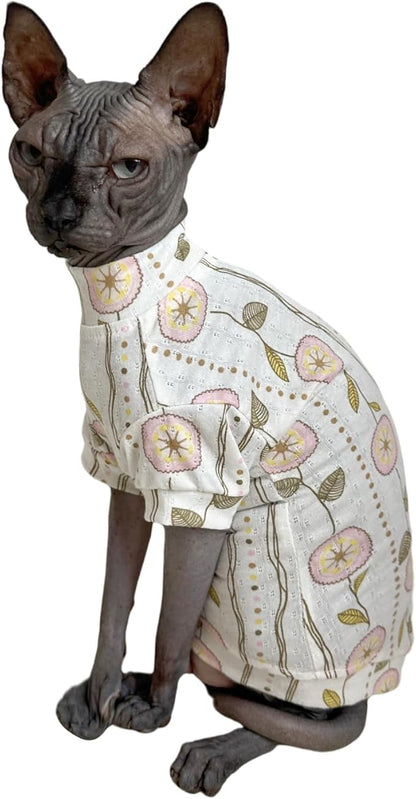 Limited Edition Sphynx Cat T-Shirts Elastic Hairless Cat Sweatshirt Pet Kitten Clothes Round Collar Kitten Shirts Vest Cats & Small Dogs Apparel (Dandelion, L (7.7-9.9 lbs))