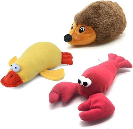 JKW Squeaky Plush Dog Toy Set, 3 Pack Interactive Pet Toys, Chew Toys for Small Medium Large Dogs (Lobster 3 Pack)