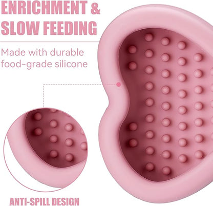 Lick Mat for Dogs, Animire Anti-Spilled Bow Tie Lick Bowls for Anxiety Relief, Silicone Slow Feeder Licking Pad with Suction Cups, Freezeable Dog Enrichment Toy for Boredom and Distraction(Pink,L)