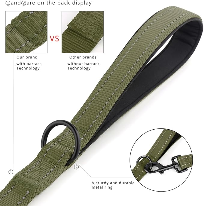 Plutus Pet Double Handle Dog Leash 5ft, Heavy Duty, Reflective Dual Handle Dog Leash for Safety Training, for Medium Large Dogs,2 Handle Leads, Ranger Green