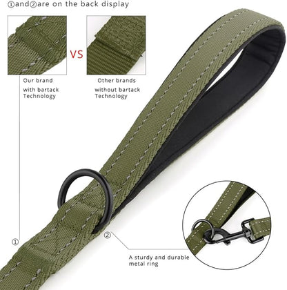 Plutus Pet Double Handle Dog Leash 5ft, Heavy Duty, Reflective Dual Handle Dog Leash for Safety Training, for Medium Large Dogs,2 Handle Leads, Ranger Green