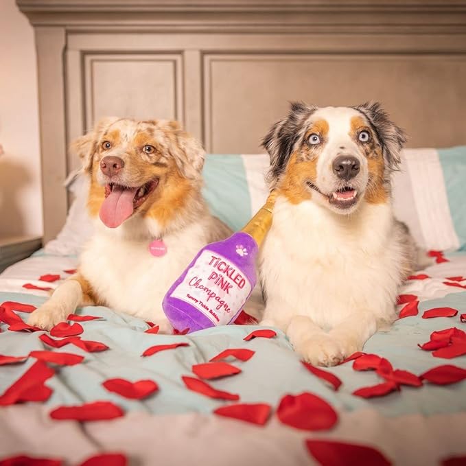 Huxley & Kent Tickled Pink Chompagne Valentine's Day Power Plush Dog Toy with Squeaker (Large) - Funny and Cute H&K Squeaky Toy for Dogs