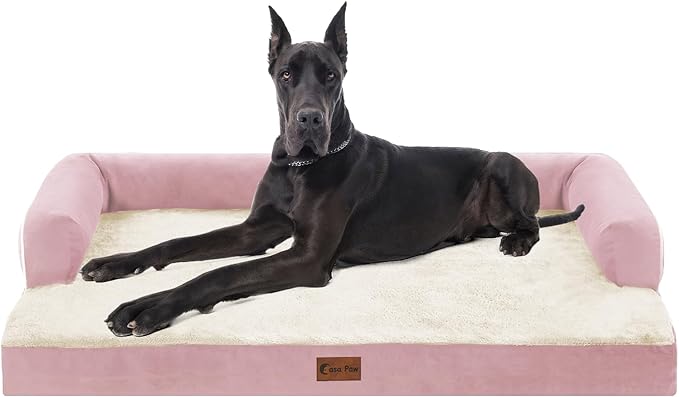 Casa Paw Orthopedic XXL Dog Beds, Waterproof Egg Crate Foam Big Pet Bed for All Breed Sized Dogs 53x42Inch, Washable Extra Large Dog Couch Bed with Removable Cover and Non-Slip Bottom, Pink