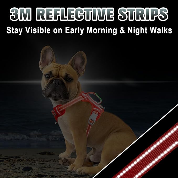BARKBAY No Pull Dog Harness Large Reflective Dog Harness with Front Clip and Easy Control Handle for Walking Training Running with ID tag Pocket(Red,S)