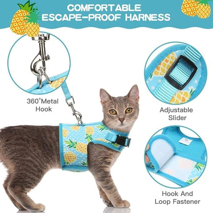 BINGPET Cat Harness - Mesh Cat Dog Walking Harness with Leash - Adjustable Cat Vest Harness for Kittens and Puppies - Pineapple