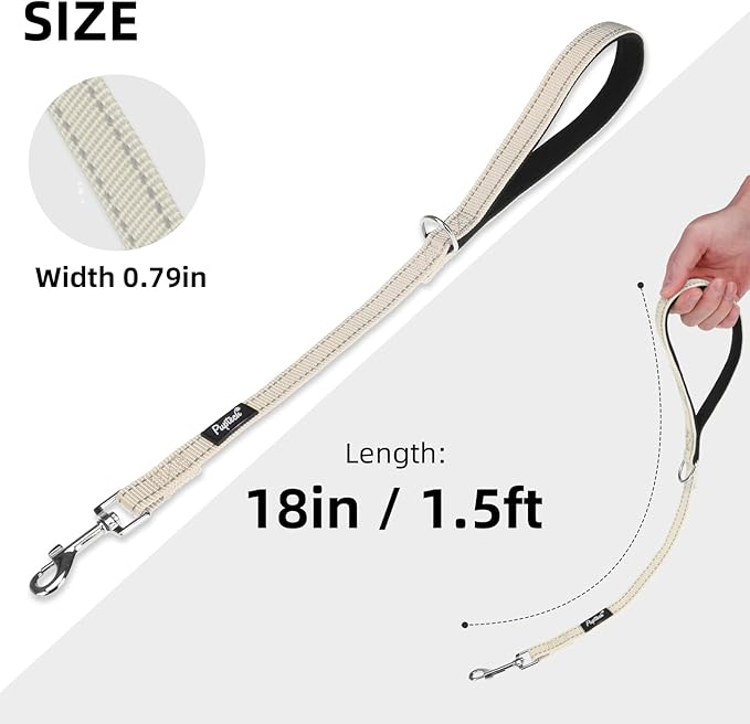 PUPTECK Reflective Dog Leash with Comfortable Padded Handle Durable Nylon Dog Lead for Small Medium and Large Dogs Cats Walking Running Training Outside, Beige