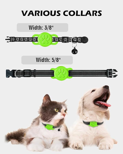 Dynmeow Dog Cat Collar Holder Compatible with Airtag, Anti-Lost Silcione Holder for 3/8 and 5/8 Inch Wide Collars, Green, S(1 Pack)
