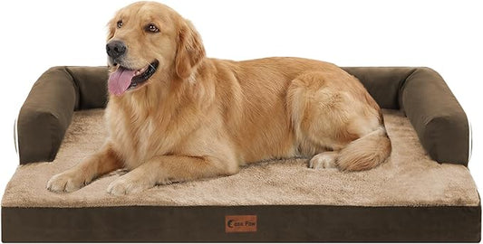 Casa Paw Orthopedic Dog Beds for Extra Large Dogs, Waterproof Egg Crate Foam XL Dog Bed with Sides 41x27Inch, Washable Big Dogs Couch Beds with Removable Cover and Nonskid Bottom, Brown