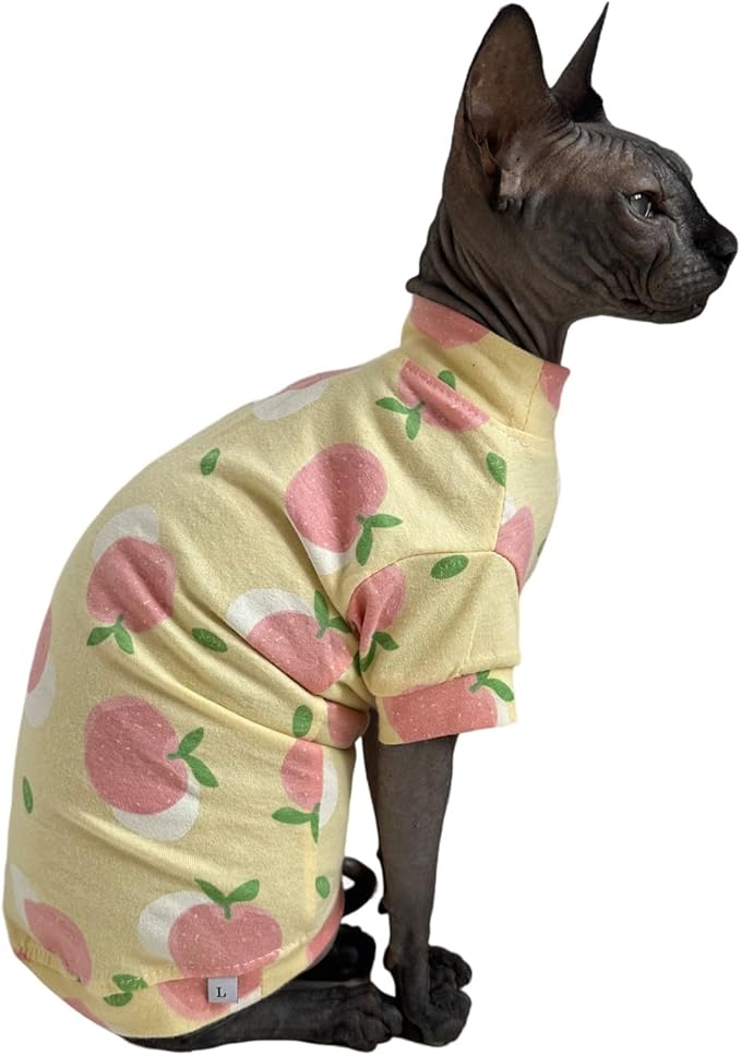 Limited Edition Sphynx Cat Cotton T-Shirts Hairless Cat Sweatshirt Pet Kitten Clothes Round Collar Kitten Shirts Vest Cats & Small Dogs Apparel (Peach, M (5.5-6.6 lbs))