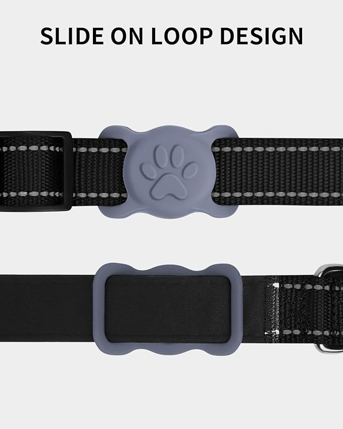 Dynmeow Dog Cat Collar Holder Compatible with Airtag, Anti-Lost Silcione Holder for 3/4-1" inch Wide Collar, Grey, M(1 Pack)